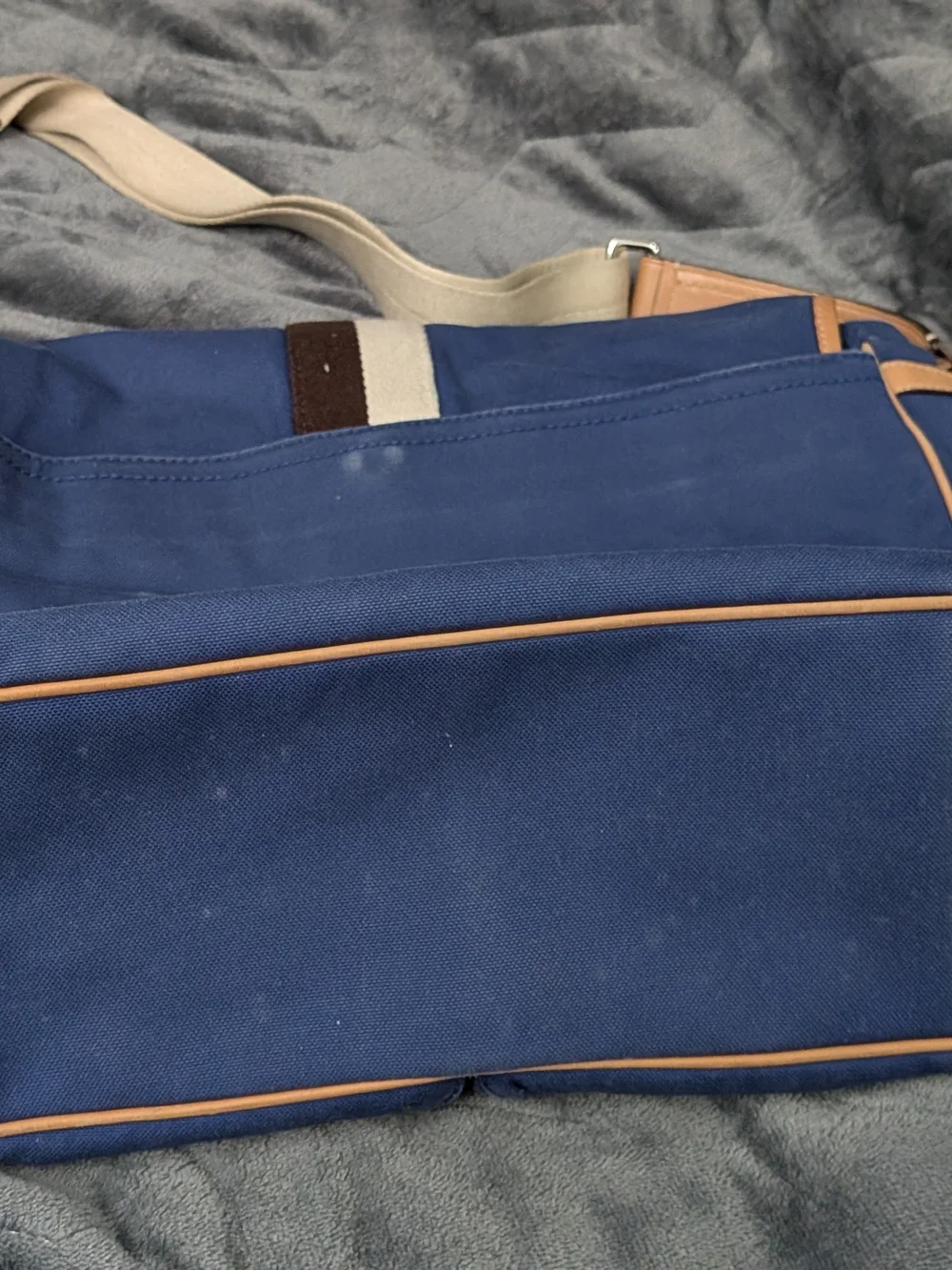Coach Canvas Messenger Bag in Blue with Tan Leather Trim - vintage